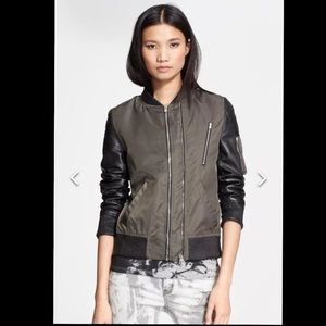 The Kooples Leather Sleeve Bomber Jacket